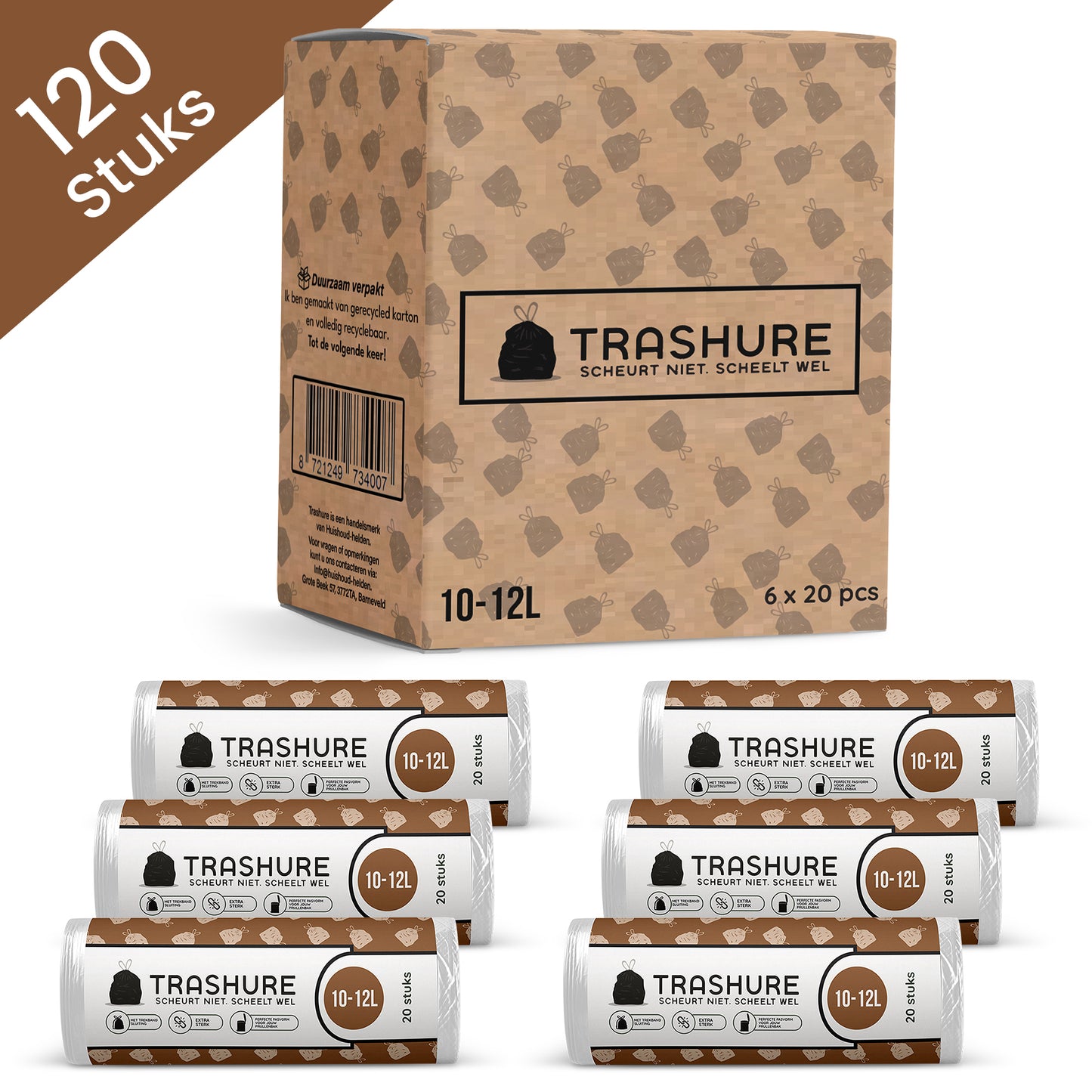Trashure – 120 Vuilniszakken 10–12L met trekbandsluiting