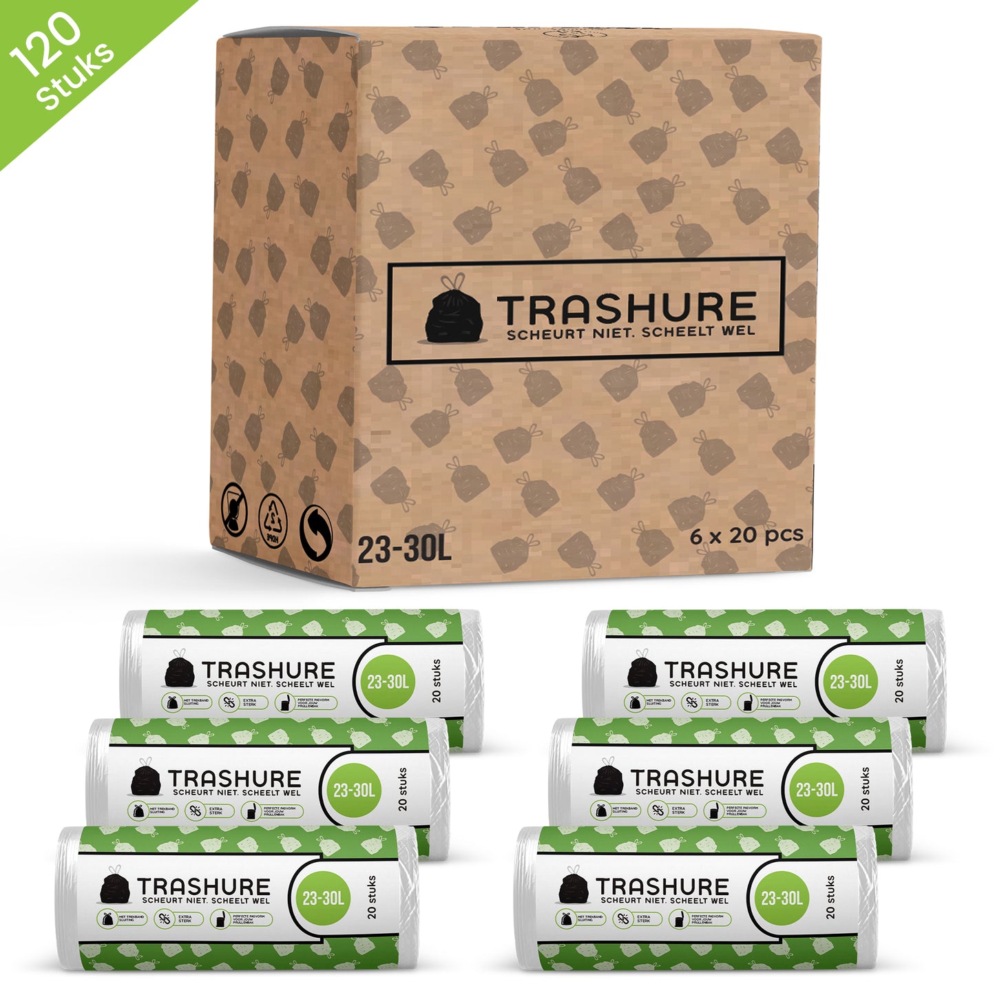 Trashure – 120 Vuilniszakken 23-30L met trekbandsluiting