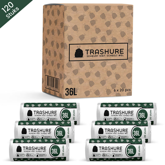 Trashure – 120 Vuilniszakken 36L met trekbandsluiting