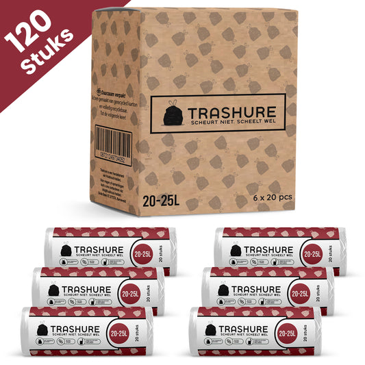 Trashure Vuilniszakken - Code J - Geschikt voor Brabantia prullenbak - 6 rollen x 20 stuks - 20-25L met trekbandsluiting