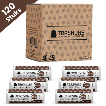 Trashure Vuilniszakken - Code L - Geschikt voor Brabantia prullenbak - 40/45L - 6 rollen x 20 stuks - met trekbandsluiting
