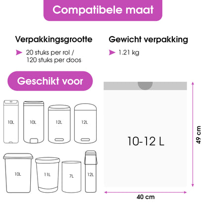 Trashure Vuilniszakken - Code C - Geschikt voor Brabantia prullenbak - 10/12L - 6 rollen x 20 stuks - 10-12 liter met trekbandsluiting