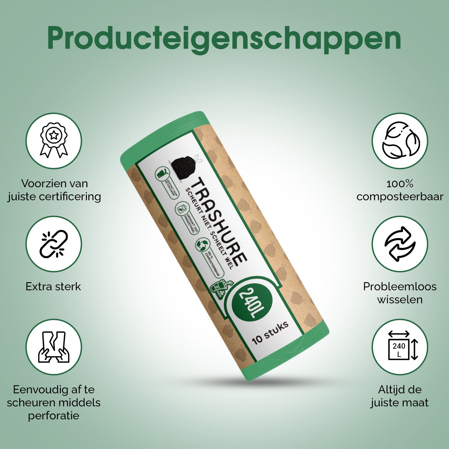 Trashure Container Vuilniszakken - Composteerbaar - 120 Liter - 20 Stuks - GFT Geschikt