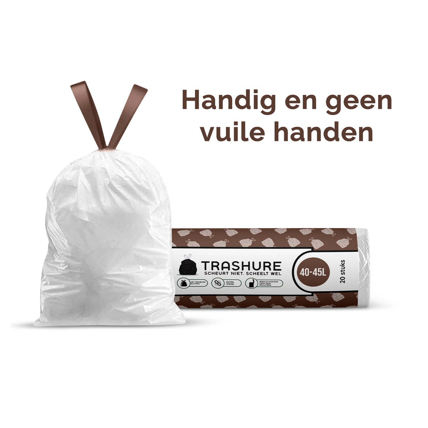 Trashure Vuilniszakken - Code L - Geschikt voor Brabantia prullenbak - 40/45L - 6 rollen x 20 stuks - met trekbandsluiting