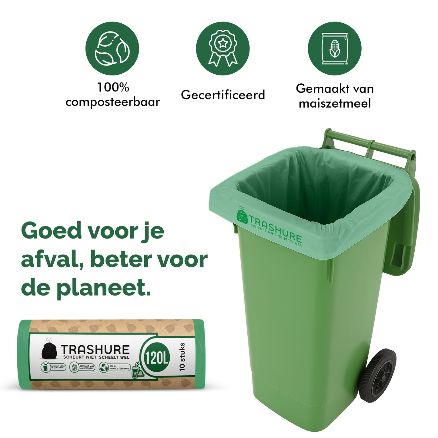 Trashure Container vuilniszakken - 240 Liter - 20 Stuks - Composteerbaar - Geschikt voor GFT