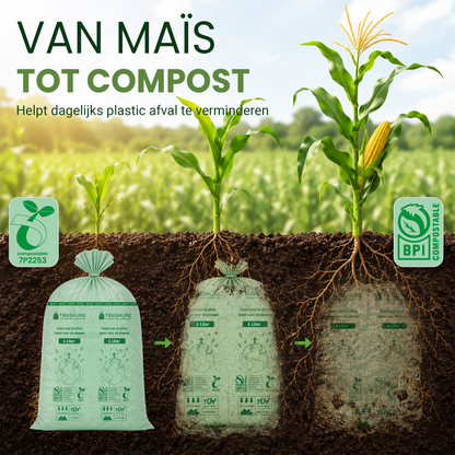 Trashure Biozakken 6 liter 150 stuks biologisch afbreekbare afvalzakken – 35 x 36 cm - 100% composteerbare vuilniszakken - Incl. dispenser - gft afvalzakken -