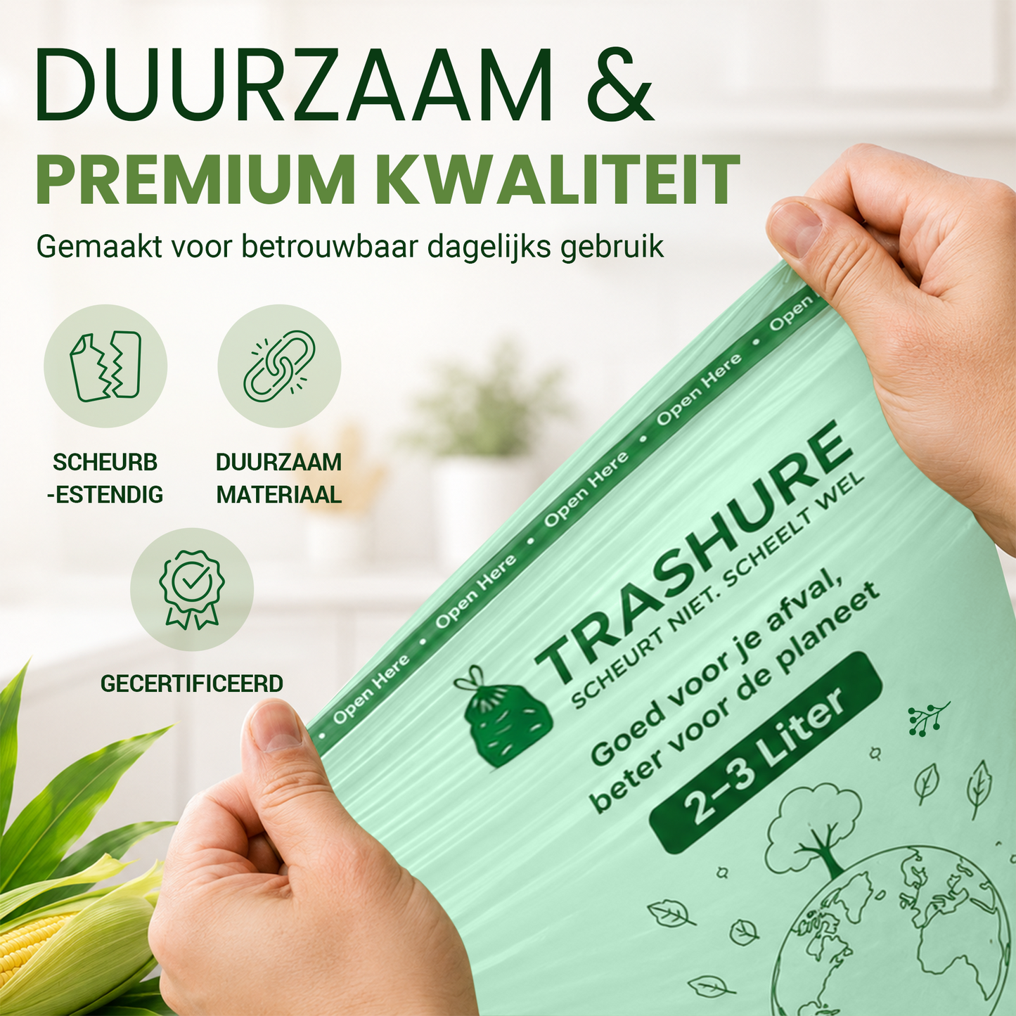 Trashure Biozakken 2/3 liter 250 stuks biologisch afbreekbare afvalzakken – 28 x 29 cm - 100% composteerbare vuilniszakken - Incl. dispenser - gft afvalzakken