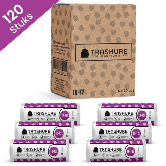Trashure Vuilniszakken - Code C - Geschikt voor Brabantia prullenbak - 10/12L - 6 rollen x 20 stuks - 10-12 liter met trekbandsluiting